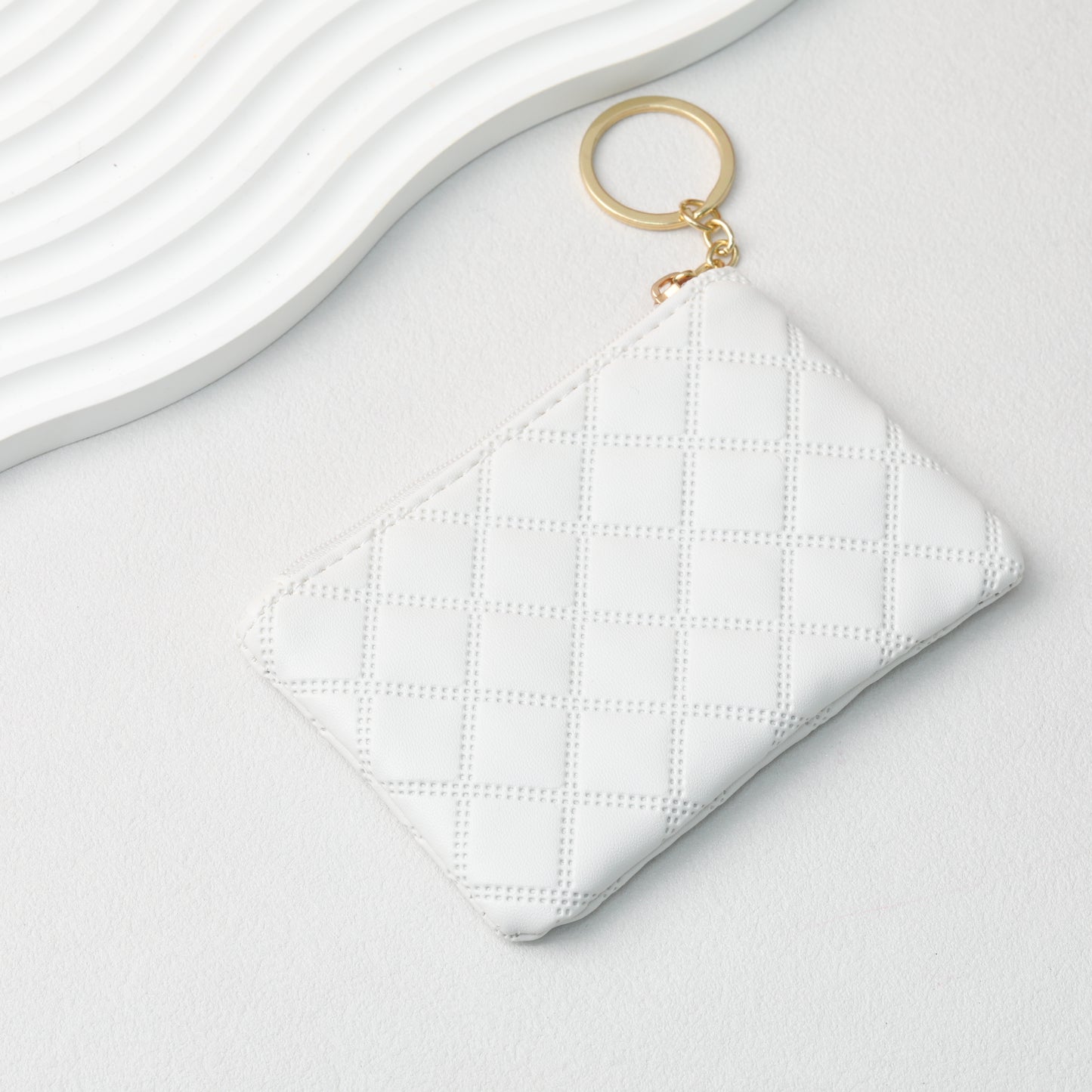Wallet Keychain Coin Purse Plaid Simple Solid Color