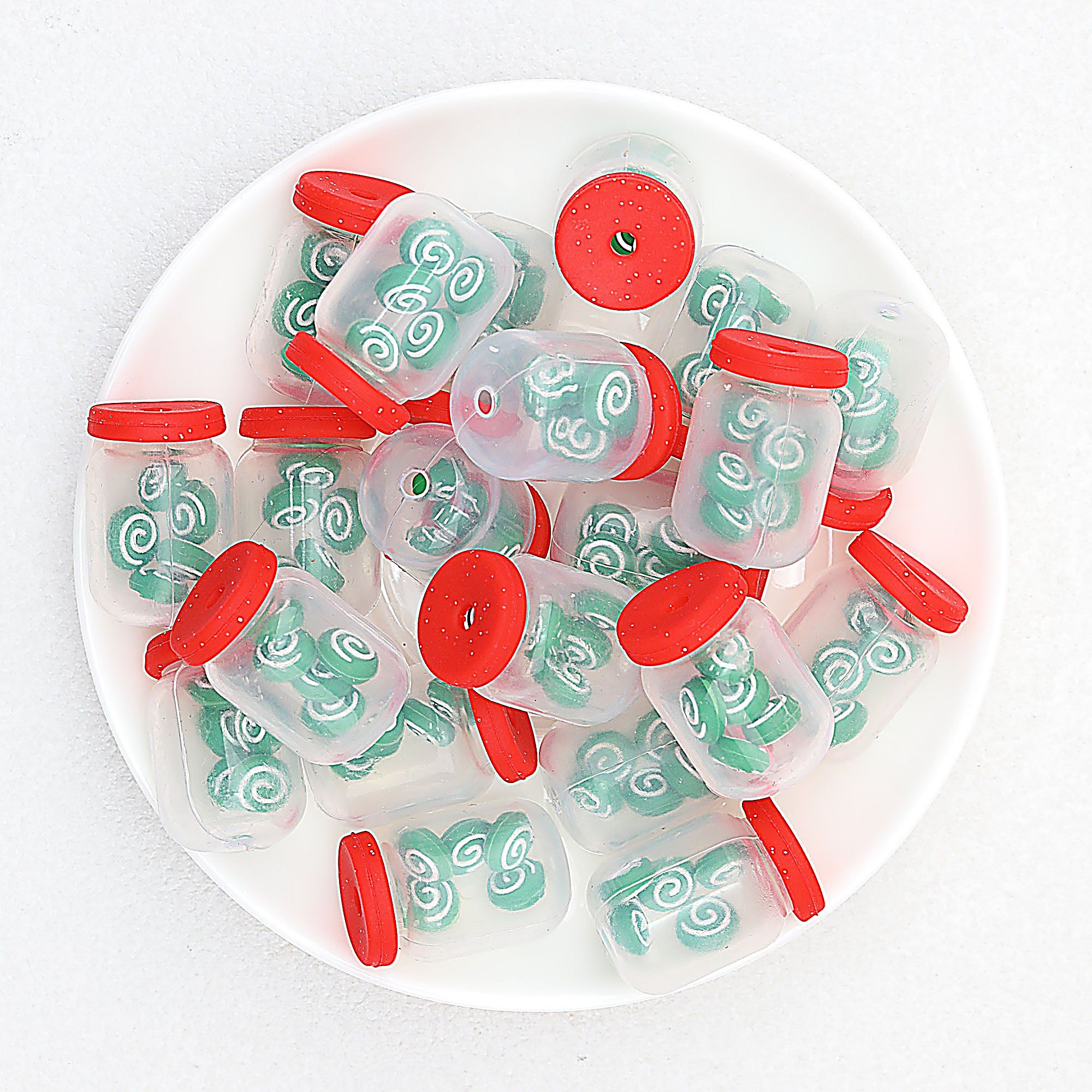 3D Christmas Glitter Bottle Silicone Focal Beads 20pcs - Green Candy