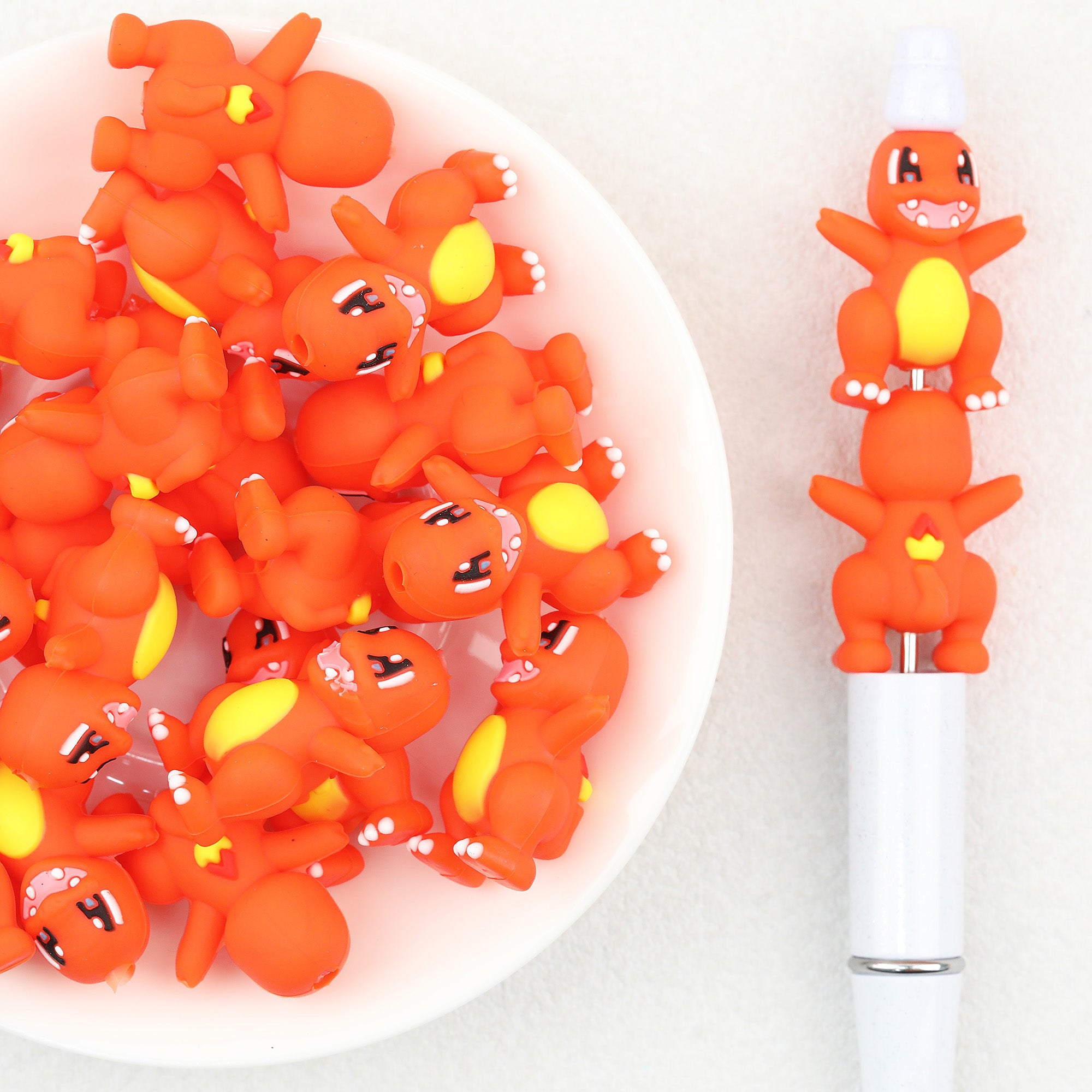 3D Cute Orange Fire Dinosaur Silicone Focal Beads 20Pcs 