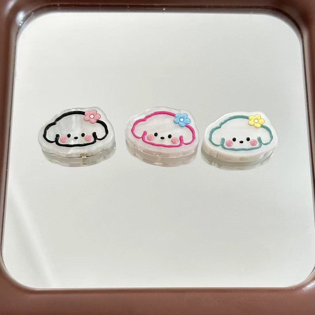 Acetate Texture Puppy Acrylic Flat Beads 22mm Pastel Floral 10pcs
