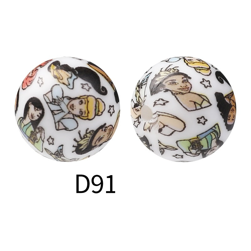 50Pcs 15mm Colored pattern printed silicone beads 93