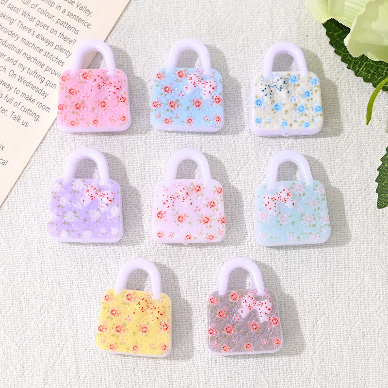Floral Pattern Handbag Shaped Resin Beads 29mm 20pcs 3