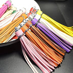 Silver PU Leather Tassel Keychain Metallic 9cm Length