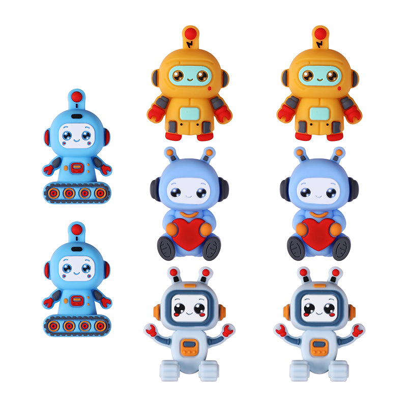 Silicone 3D Focal Beads Love Robot Holding Heart 20pcs 11