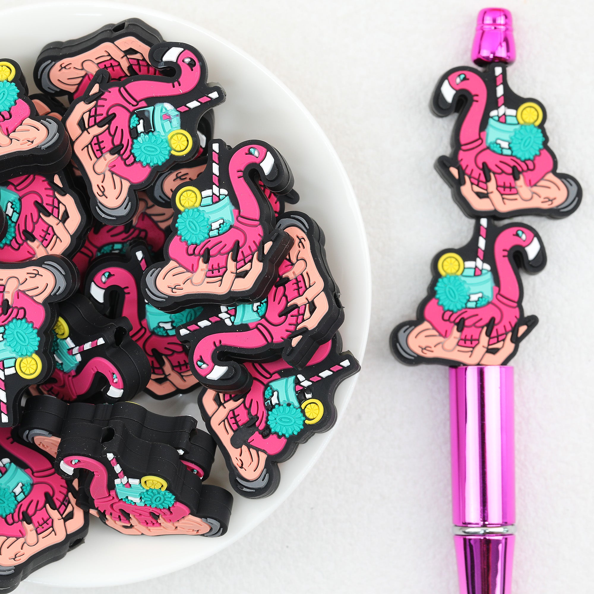 Halloween Ghost Hand Flamingo Swimming Circle Silicone Focal Beads 20Pcs 