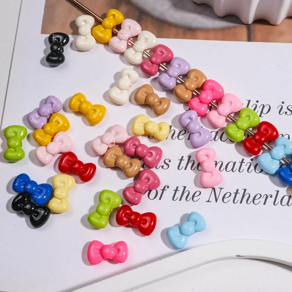 Painted Mini Bow Acrylic Beads 13mm Glossy Mixed Colors 50pcs