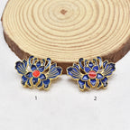 Fringed Iris Flower Metal Beads 28mm Cloisonne Enamel Zinc Alloy 10pcs 6