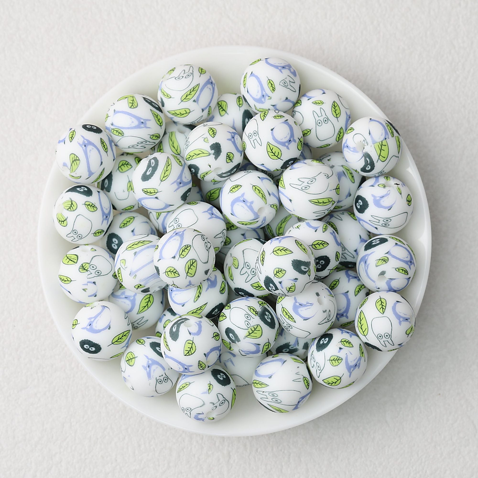 15mm Printed Silicone Beads with Nurse Ambulance and Floral Designs 50pcs - Coal Elf