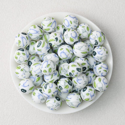 15mm Printed Silicone Beads with Nurse Ambulance and Floral Designs 50pcs - Coal Elf