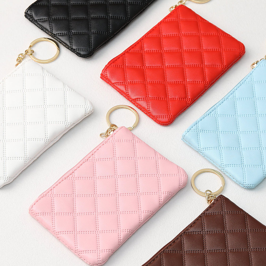 Wallet Keychain Coin Purse Plaid Simple Solid Color