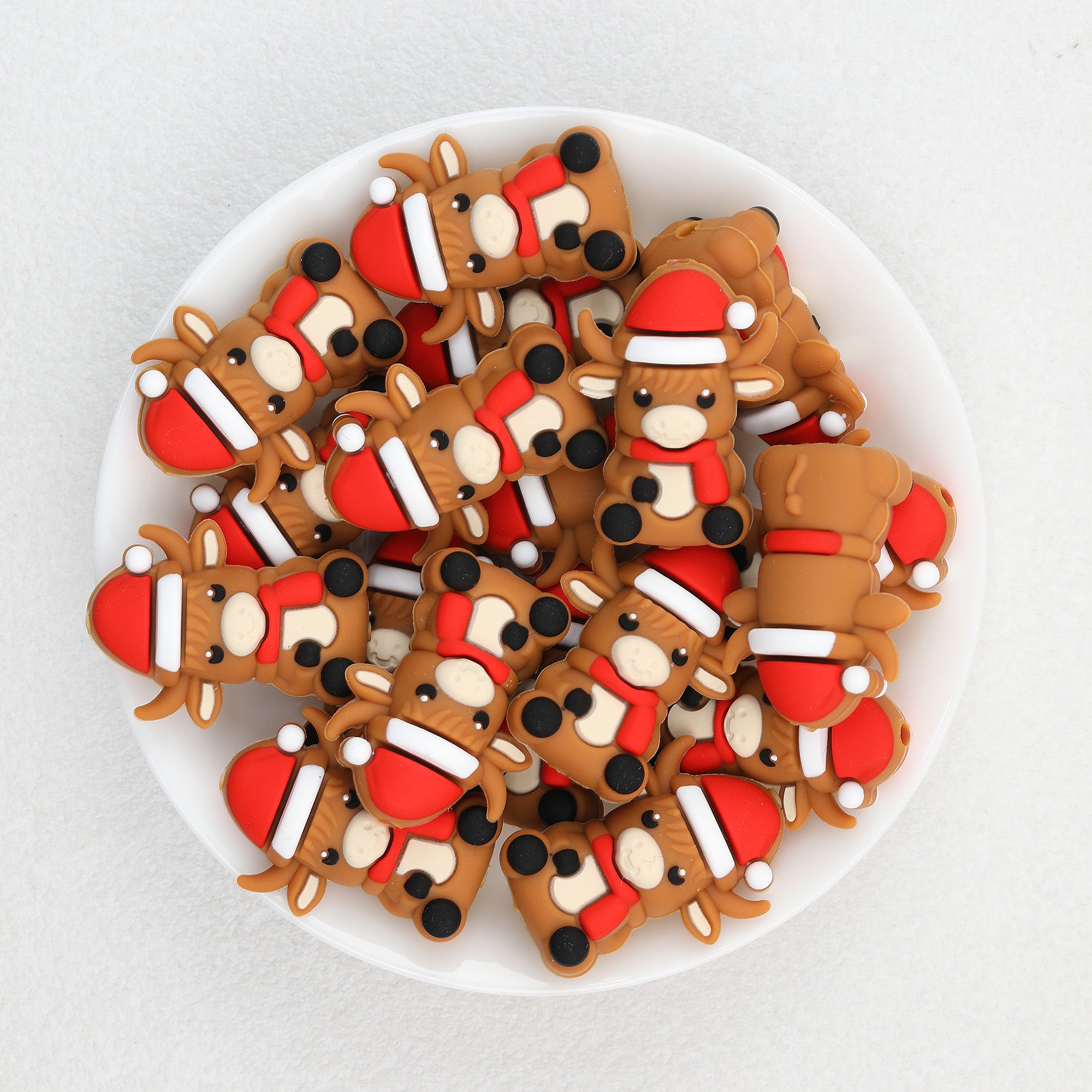 Brown Santa Hat 3D Silicone Focal Beads Wholesale, Christmas Reindeer Design