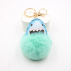 Plush Shark Keychain Blue Leather Face Fluffy Pom Pom Belly 8