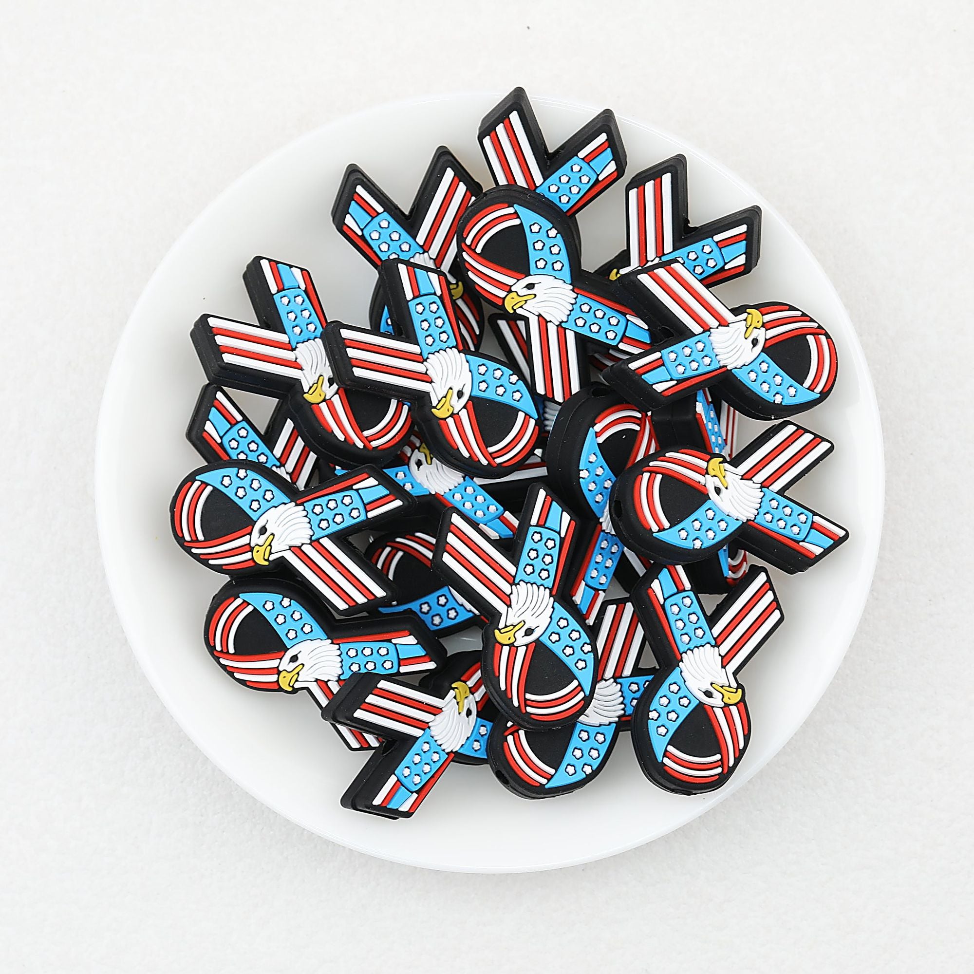 US Independence Day Ribbon Silicone Focal Beads Patriotic Design 20pcs