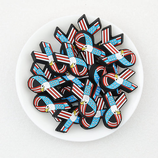 US Independence Day Ribbon Silicone Focal Beads Patriotic Design 20pcs