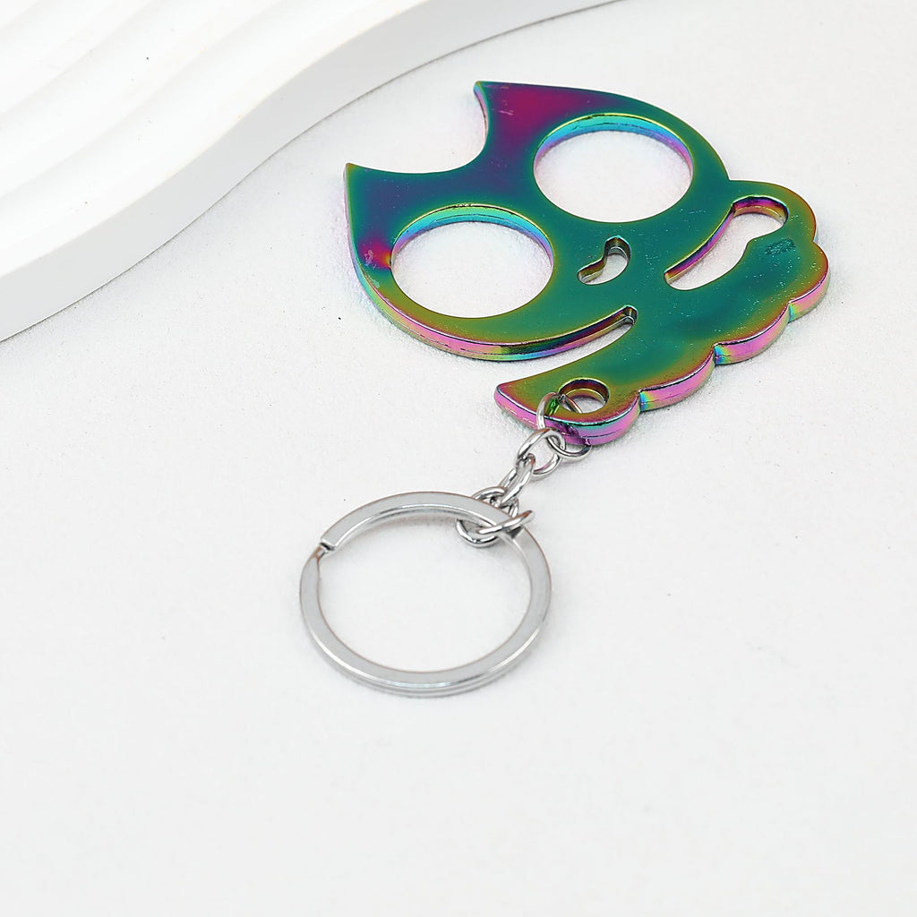 Cat Shaped Self Defense Keychain Survival Finger Clasp Compact - Rainbow