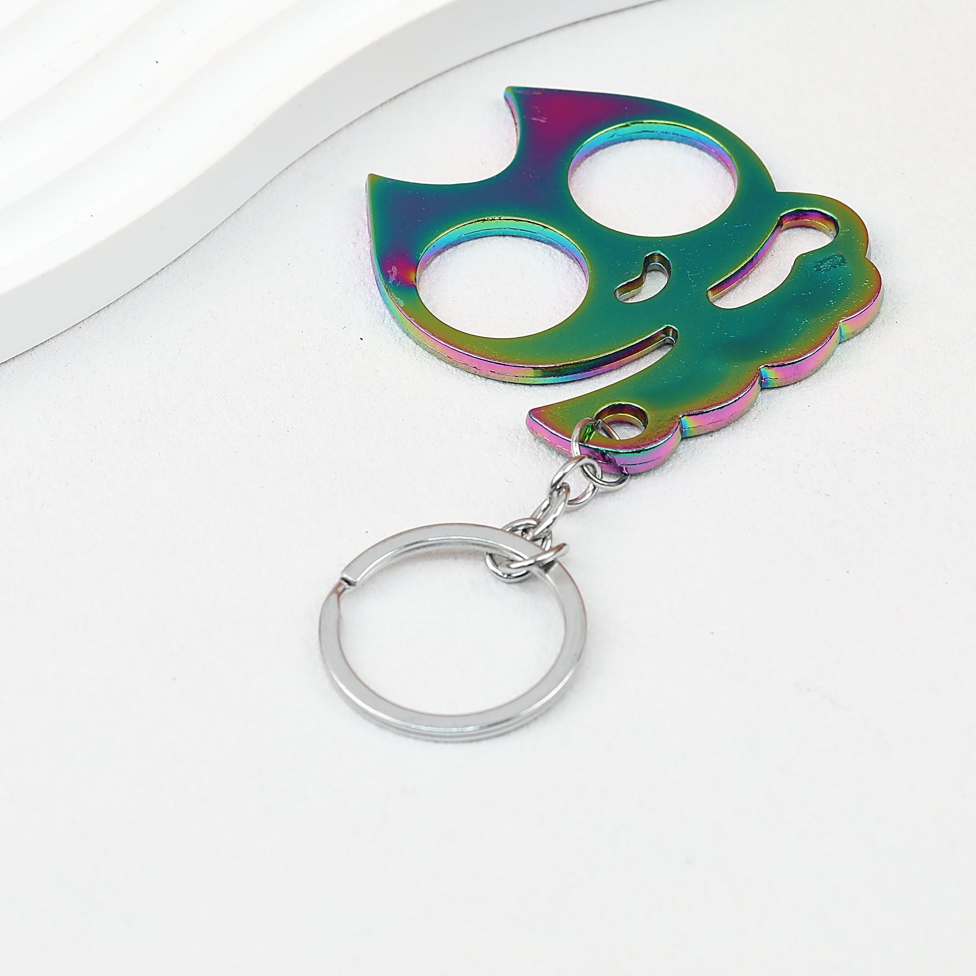 Cat Shaped Self Defense Keychain Survival Finger Clasp Compact - Rainbow