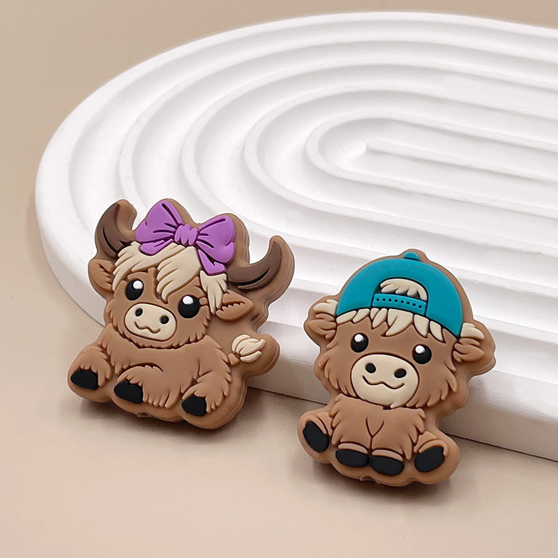 Silicone Focal Beads Highland Cow Boy Girl With Bow And Cap 20pcs 3