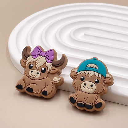 Silicone Focal Beads Highland Cow Boy Girl With Bow And Cap 20pcs 3