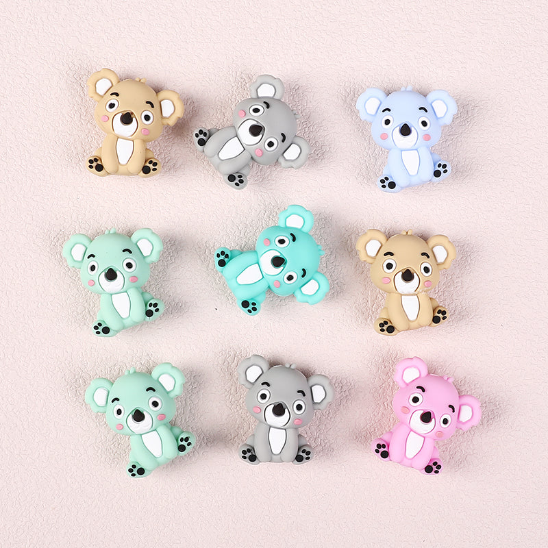 Silicone 3D Focal Beads Koala Sitting Pose Pastel Colors 20pcs