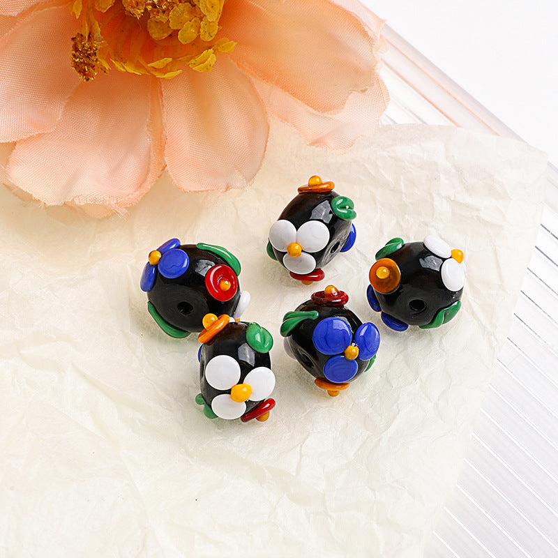 Floral Pattern Glass Beads 19mm Decorative Round 10pcs 5