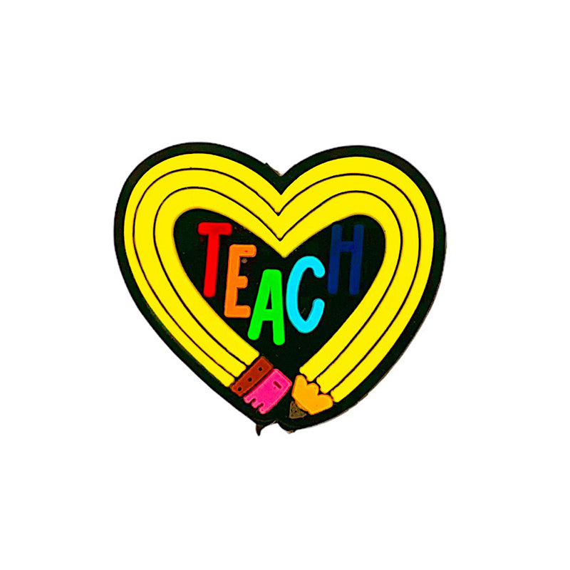Silicone Focal Beads Teach Heart Pencil Outline 20pcs