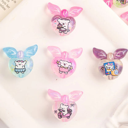 Cute Gradient Heart Shape Acrylic Beads with Bunny Prints 20pcs