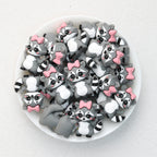 3D Animal Silicone Focal Beads Wholesale, Pink Bow Raccoon Design
