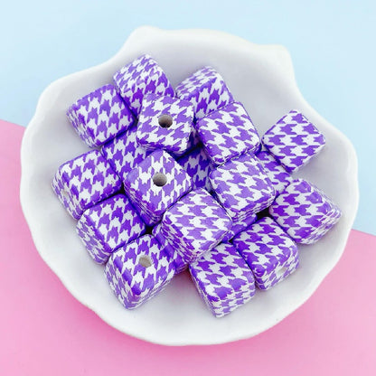 Houndstooth Square Acrylic Beads 16mm Colorful Pattern 10pcs 10