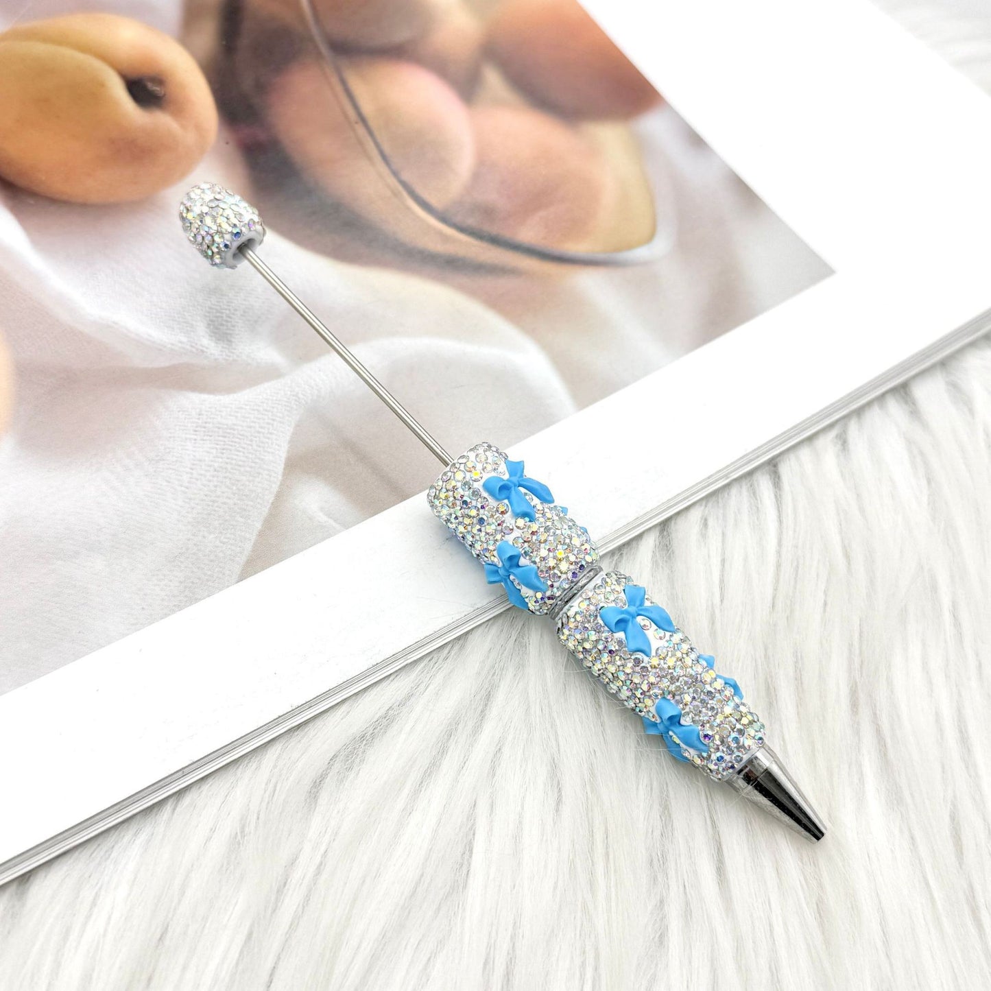 Beadable Pen with Rhinestone Bow Decoration 11