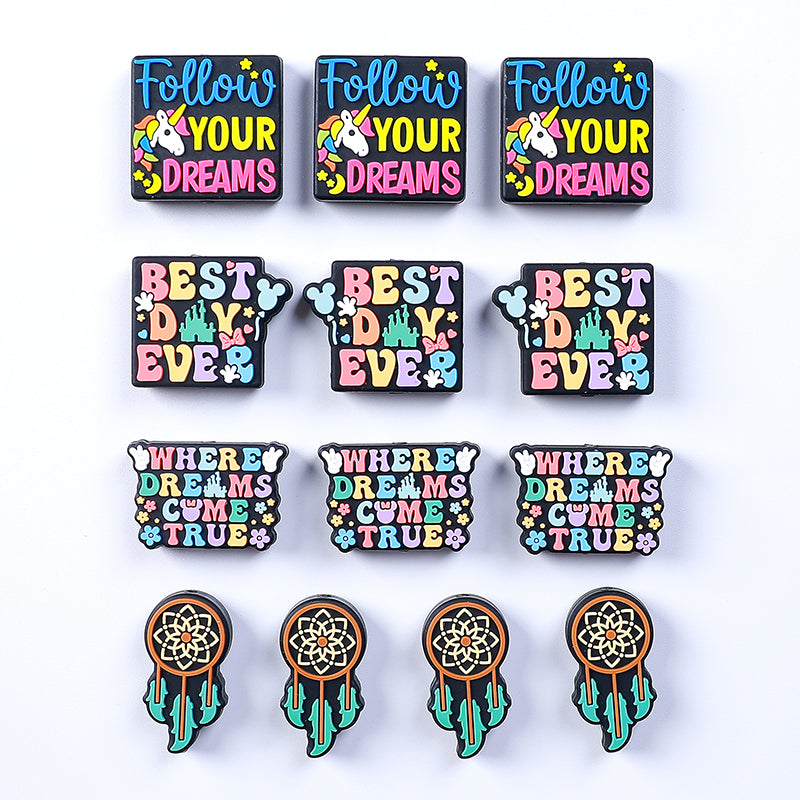 Silicone Focal Beads Dreams With Printed Text 20pcs 18