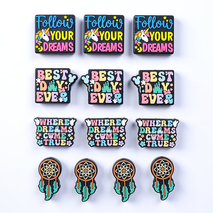 Silicone Focal Beads Dreams With Printed Text 20pcs 18