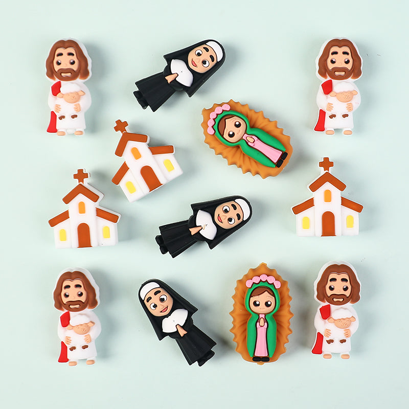 Silicone 3D Focal Beads Jesus Church Nun Virgin Mary Holding Lamb 20pcs 8