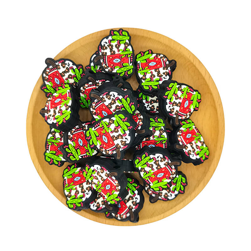 Silicone Focal Beads Cactus Pumpkin With Patterned Pumpkin 2