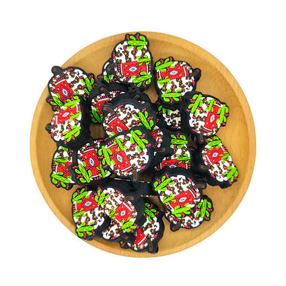 Silicone Focal Beads Cactus Pumpkin With Patterned Pumpkin 2