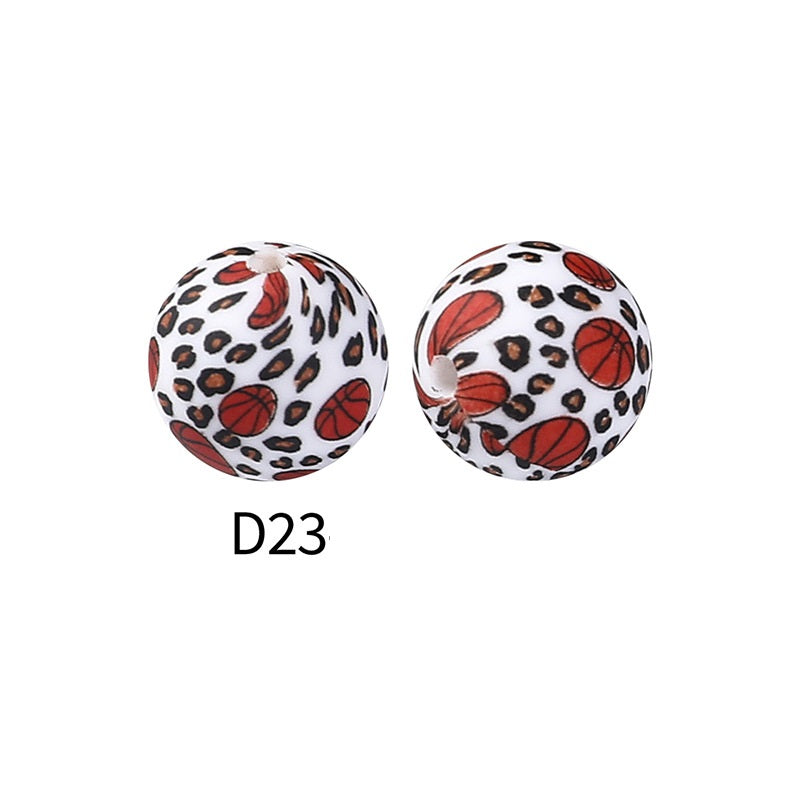 50Pcs 15mm Colored pattern printed silicone beads 25