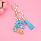 Blue Resin Tassel Monogram Keychain with Gold Flake Accent 4