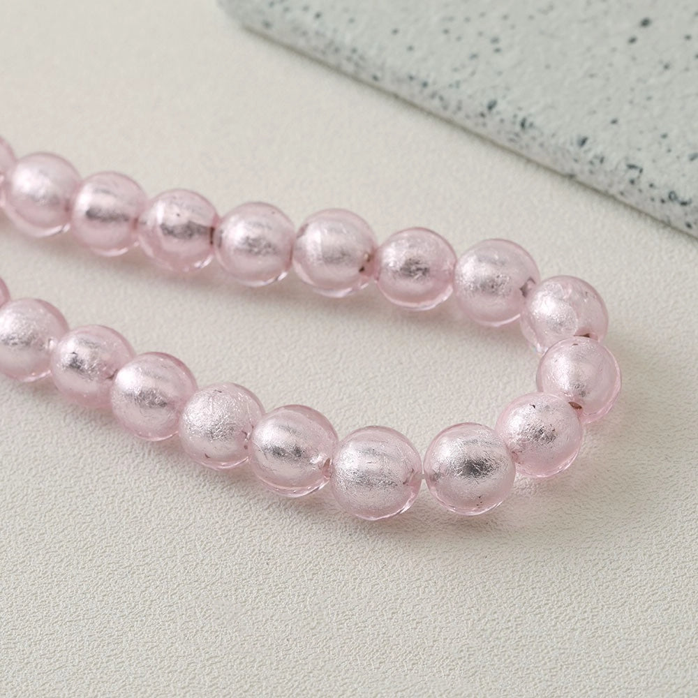 Lampwork Glass Beads Round Wrinkle Silver Foil Filled 8mm 12mm 5pcs 15