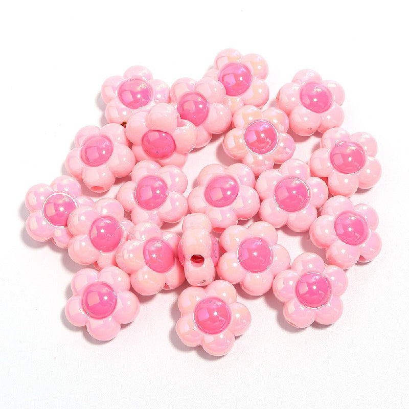 Cartoon Flower Acrylic Beads 16mm Glossy Pastel Colors 20pcs 10