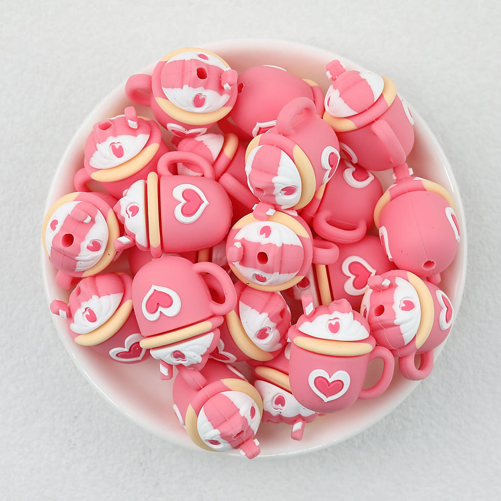 Pink Coffee Cup 3D Silicone Focal Beads 20 pcs
