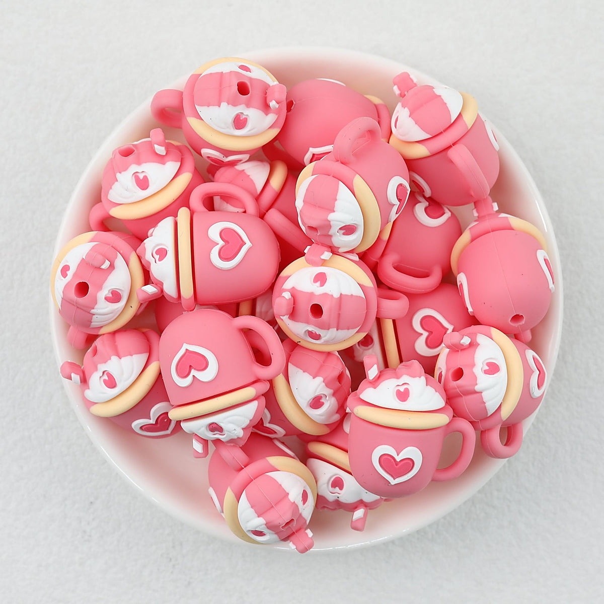 Pink Coffee Cup 3D Silicone Focal Beads 20 pcs