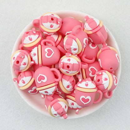Pink Coffee Cup 3D Silicone Focal Beads 20 pcs