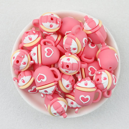 Pink Coffee Cup 3D Silicone Focal Beads 20 pcs