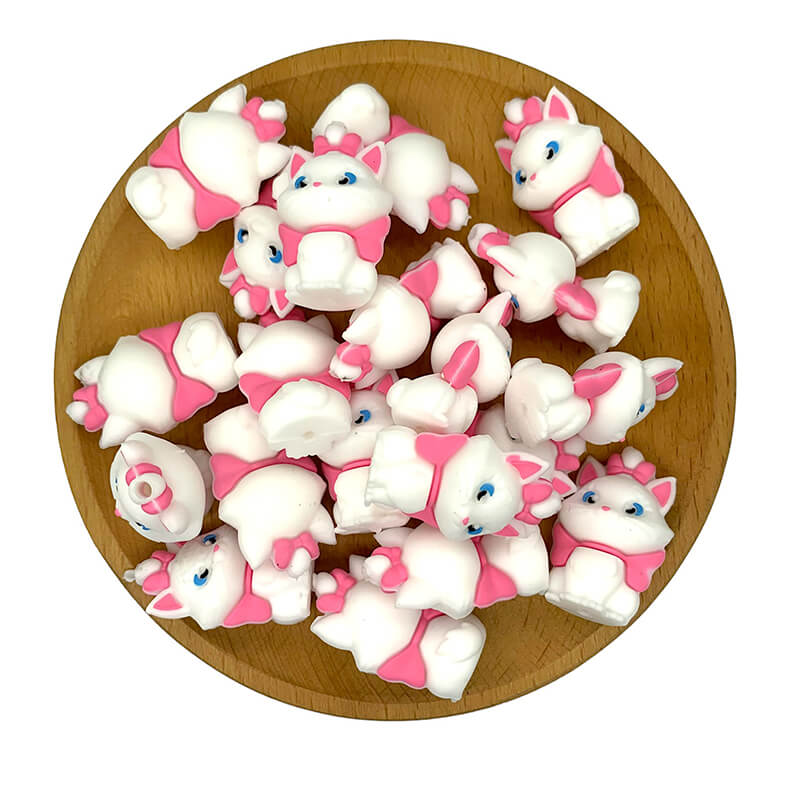 Silicone 3D Focal Beads Disney The Aristocats Sweet Cat Pink Bows 2