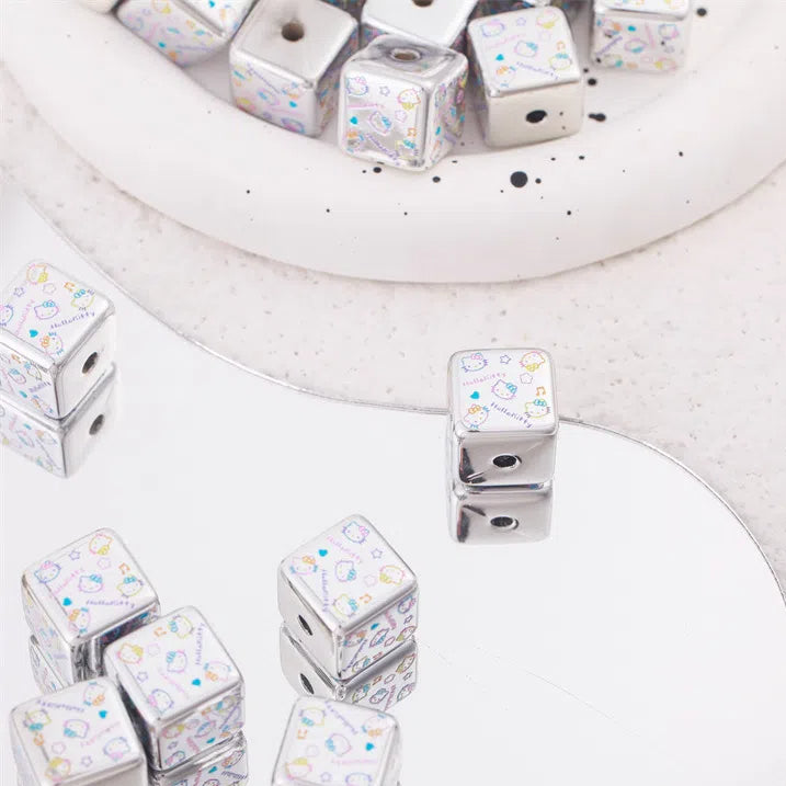 Silver Hello Kitty Printed Acrylic Square Beads 15mm 10pcs 4