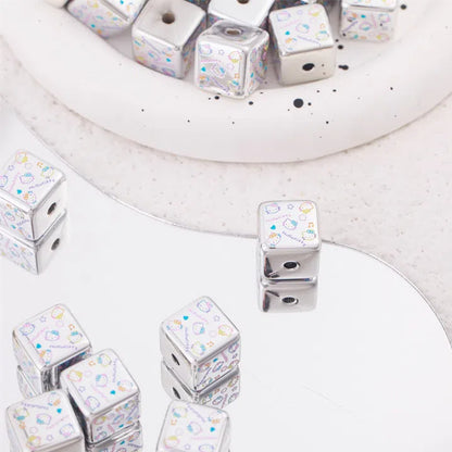 Silver Hello Kitty Printed Acrylic Square Beads 15mm 10pcs 4