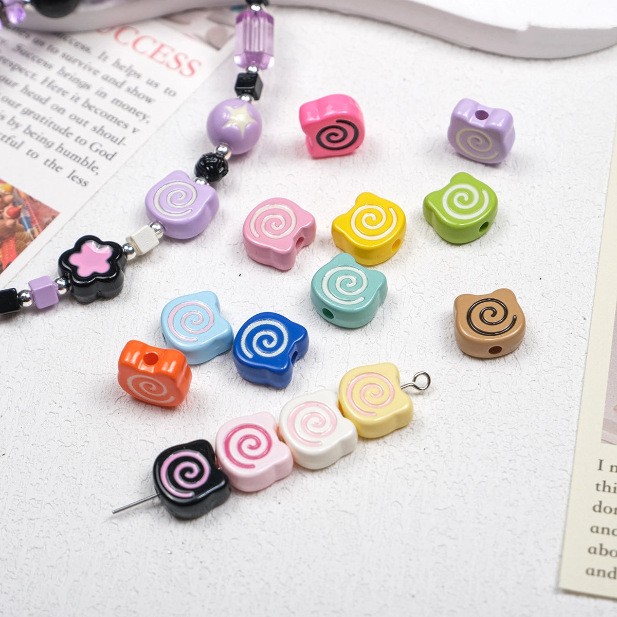 Painted Spiral Bear Acrylic Beads 11mm Colorful Glossy 50pcs