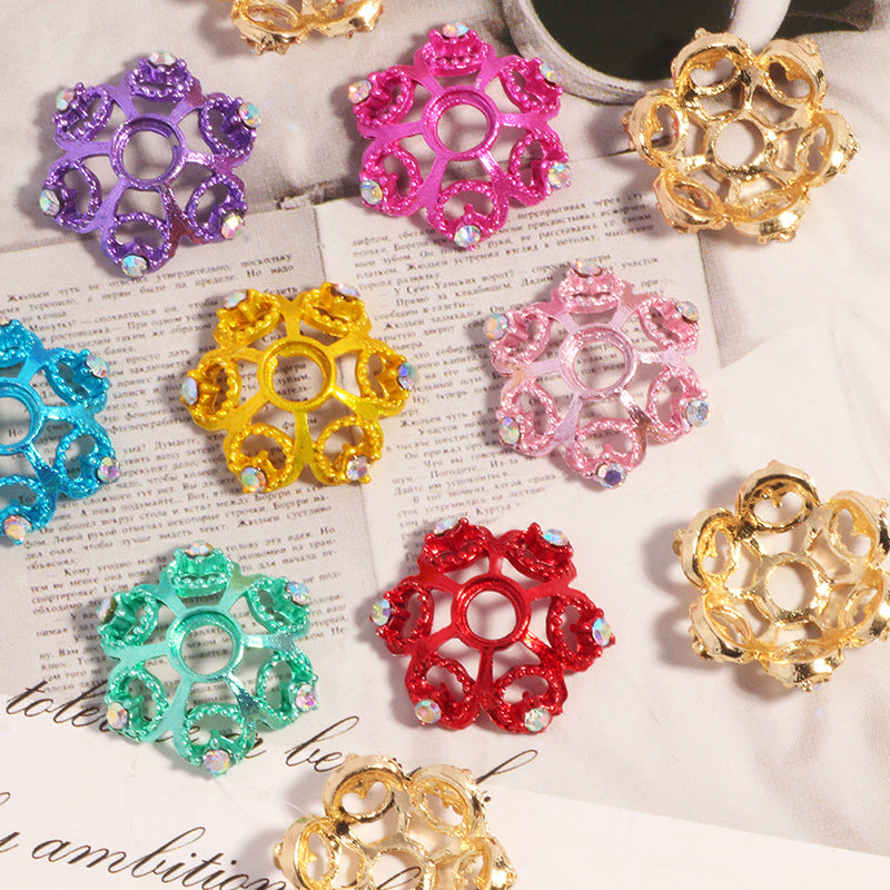 17mm Hollow Snowflake Alloy Rhinestone Spacer Beads 10pcs 2