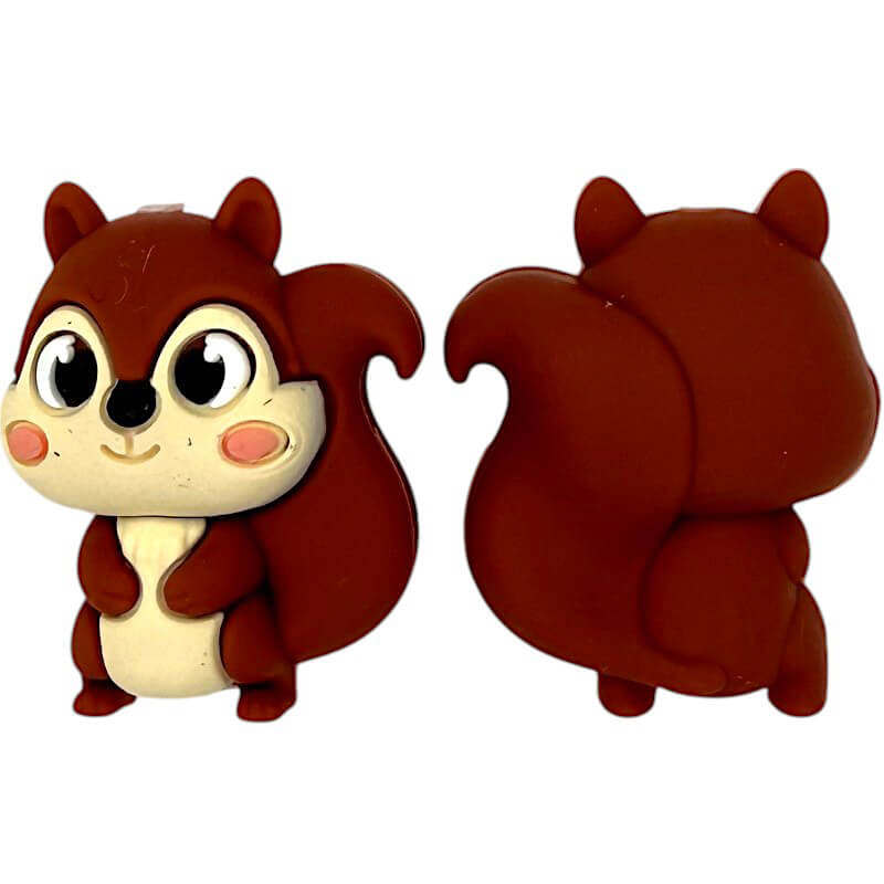 Silicone 3D Focal Beads Brown Squirrel Front Back Views 20Pcs