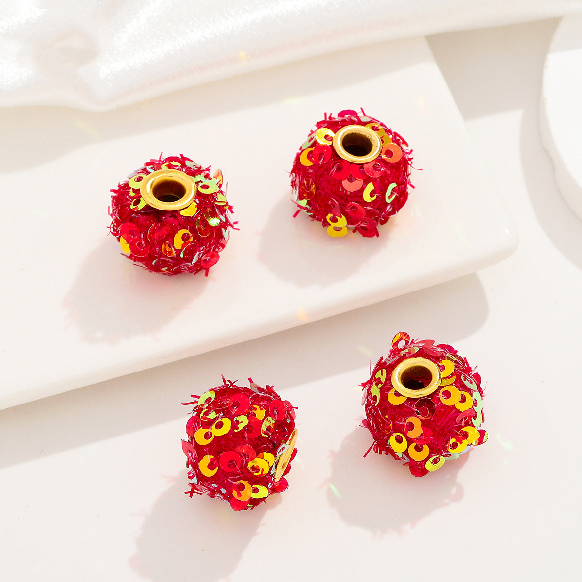 Fabric Glitter Sequin Spacer Beads 16mm 50pcs 13