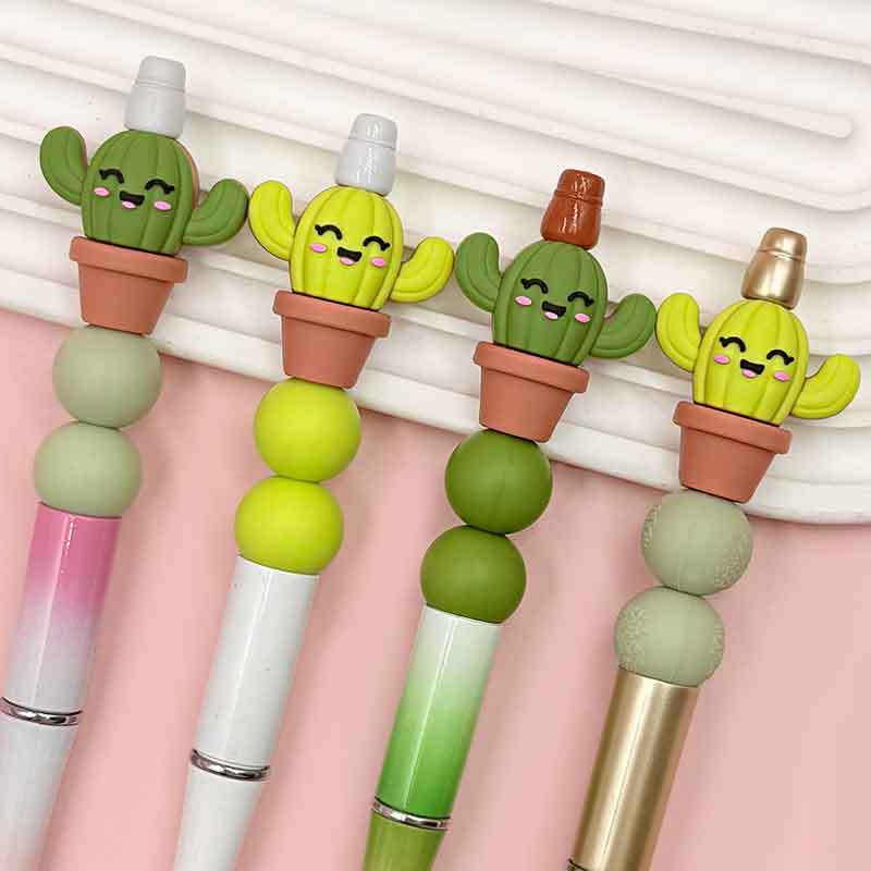 3D Cute Cactus Planter Silicone Focal Beads Green Shades 20pcs 2